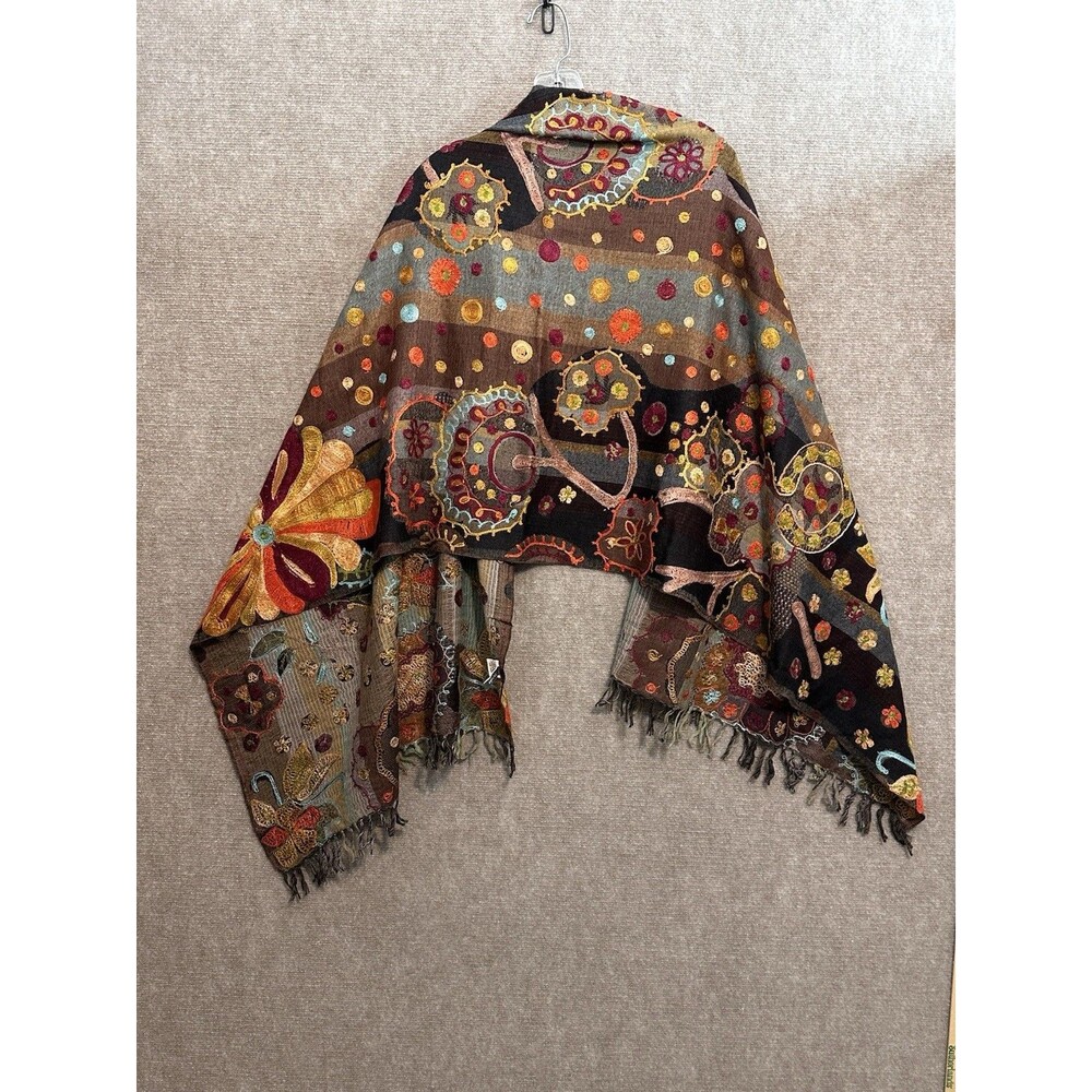 Anu 100% Wool Scarf Shawl Wrap Art 2 Wear Embroidered Colorful